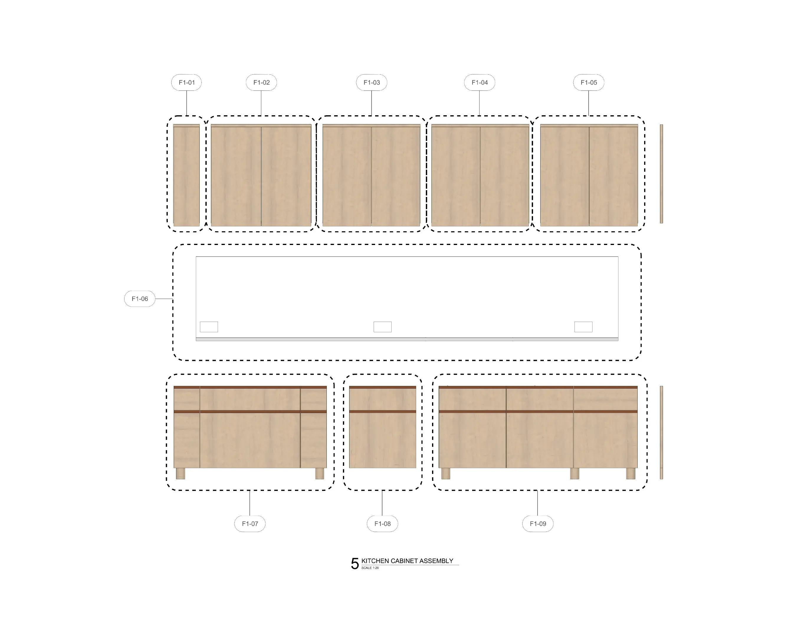 Kitchen Cabinet · 도어와 구성 부재의 분리 도면