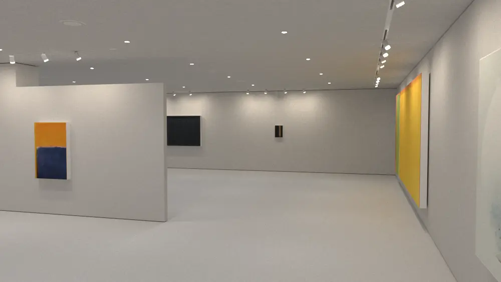 현대미술관 — 작품 간 시선과 동선을 보여주는 전시실 전경