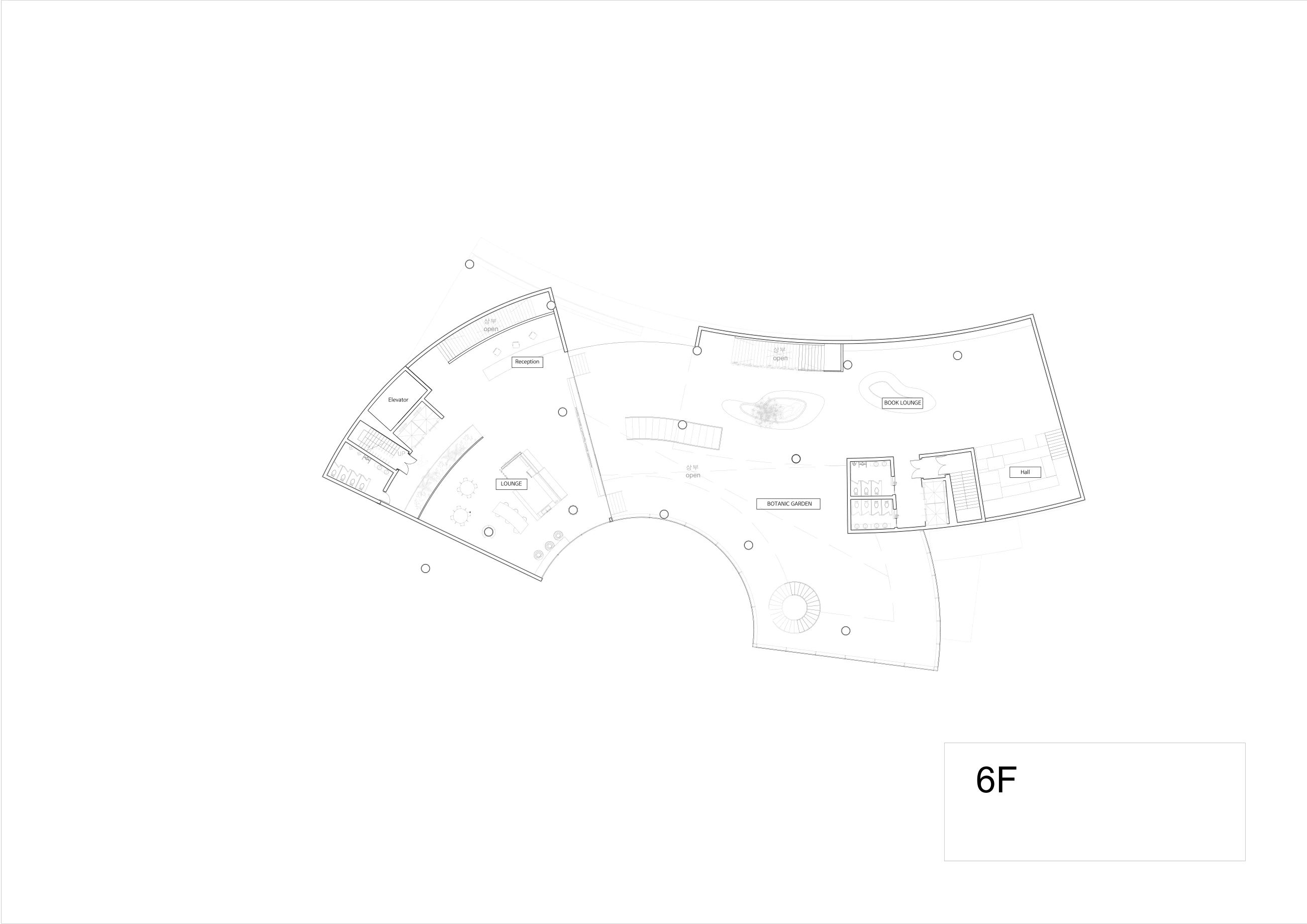 6F 평면 · 라운지, 북라운지와 식물원